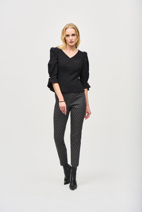 Joseph Ribkoff Black/Grey Geometric Jacquard Slim Ankle Pants 243131