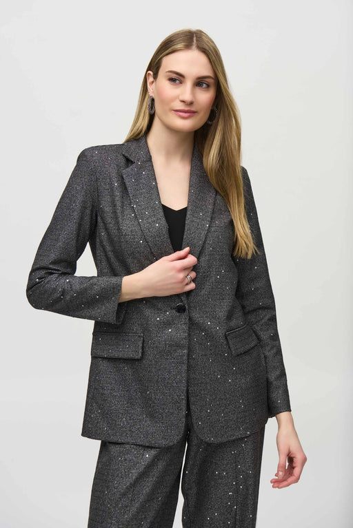 Joseph Ribkoff Style 244031 Black/Grey Sequined Houndstooth Blazer Jacket