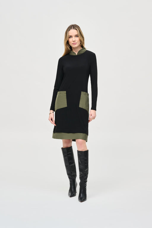 Joseph Ribkoff Style 243031 Black/Iguana Two-Tone Color Block Long Sleeve Shift Dress