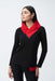 Joseph Ribkoff Style 243065 Black/Lipstick Red Zip High Collar Long Sleeve Asymmetric Top