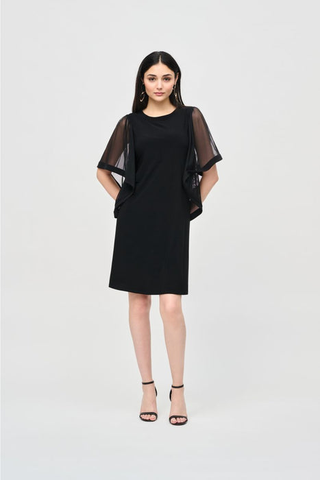 Joseph Ribkoff 243272 Black Mesh Butterfly Bell Sleeve Dress