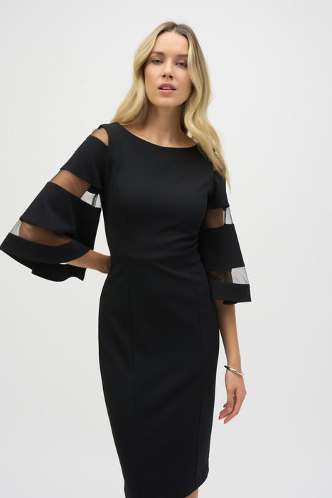 Joseph Ribkoff Mesh Insert Bell Sleeve Sheath Dress 243733