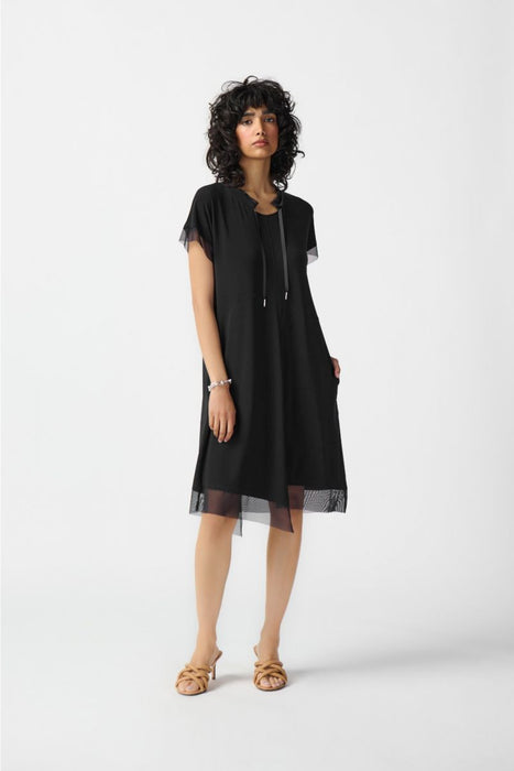 Joseph Ribkoff Style 241080 Black Mesh Knit Short Sleeve Shift Dress