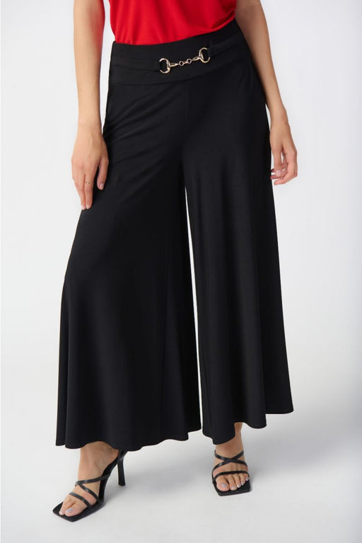 Joseph Ribkoff Style 241121 Black Metal Hardware Detail Pull On Wide Leg Pants