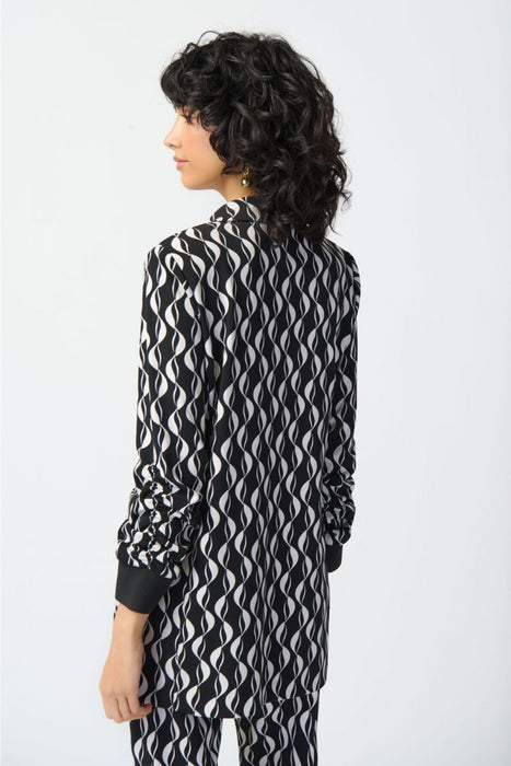 Joseph Ribkoff Black/Moonstone Wavy Geometric Print Longline Blazer Jacket 241147