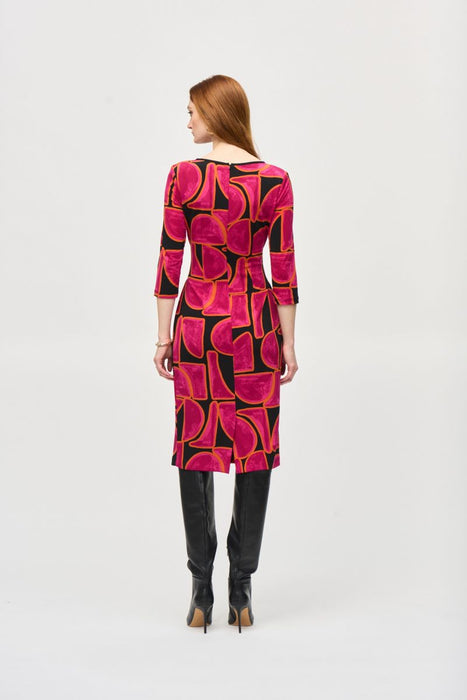 Joseph Ribkoff Black/Multi Abstract Print Waist Tie Sheath Dress 243297