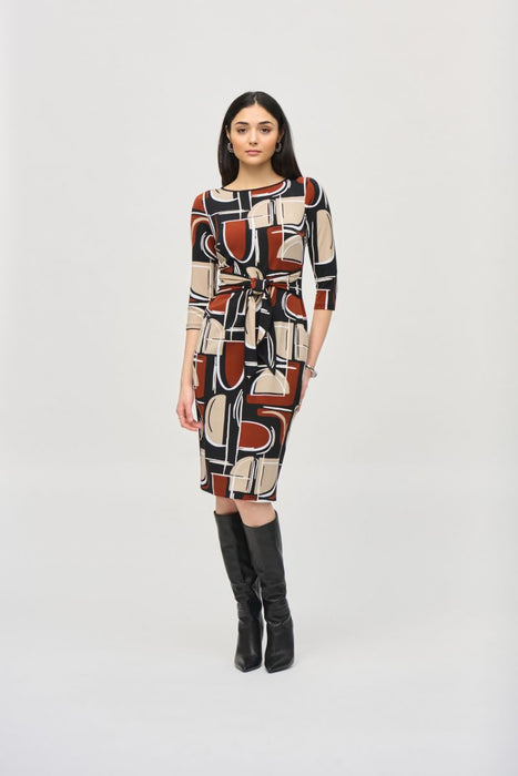 Joseph Ribkoff 243325 Black/Multi Abstract Print 3/4 Sleeve Sheath Dress 
