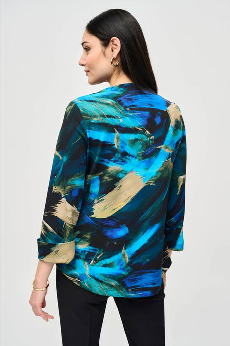 Joseph Ribkoff Black/Multi Abstract Print Asymmetric Swing Jacket 243328