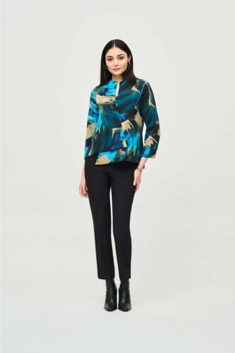 Joseph Ribkoff Black/Multi Abstract Print Asymmetric Swing Jacket 243328