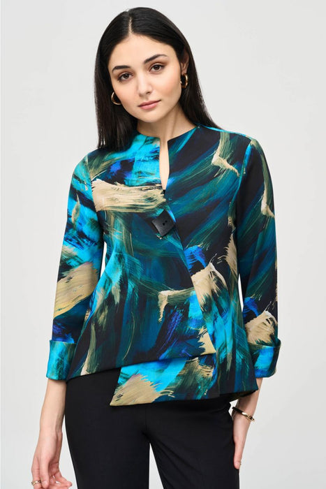 Joseph Ribkoff 243328 Black/Multi Abstract Print Asymmetric Swing Jacket