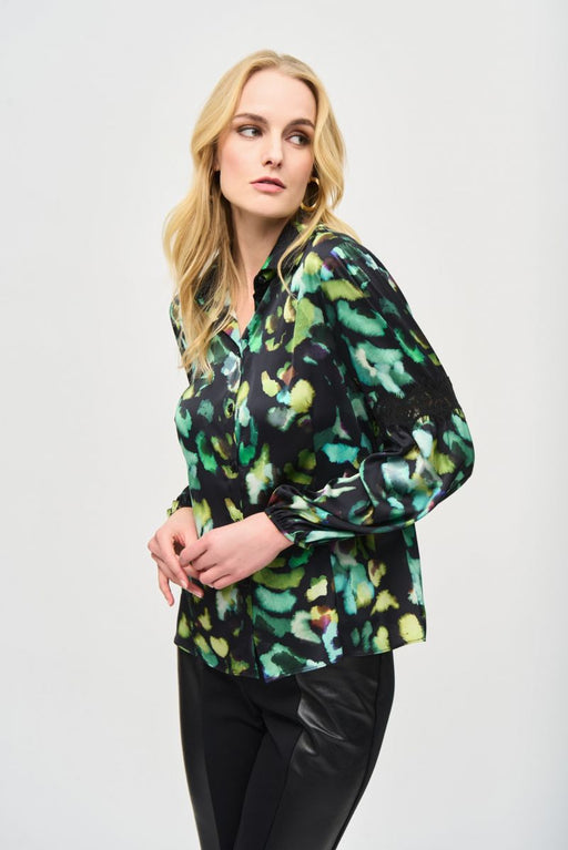 Joseph Ribkoff 243205 Black/Multi Abstract Print Button-Down Blouse