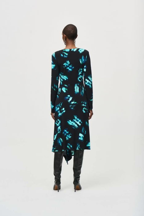 Joseph Ribkoff Black/Multi Abstract Print Faux Wrap Midi Dress 243147