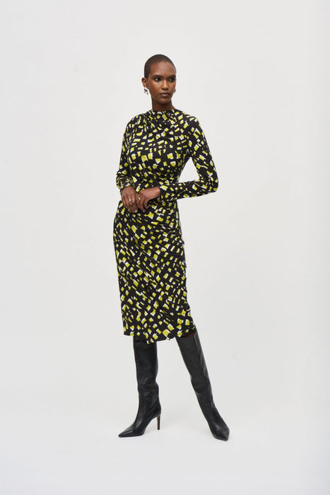 Joseph Ribkoff 243061 Black/Multi Abstract Print Long Sleeve Sheath Dress