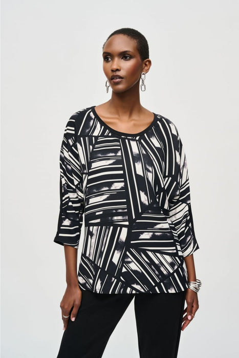 Joseph Ribkoff Style 243331 Black/Multi Abstract Stripe Scoop Neck Top