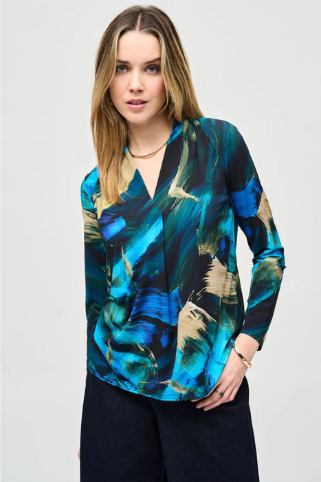 Joseph Ribkoff 243293  Black/Multi Abstract Print V-Neck Top