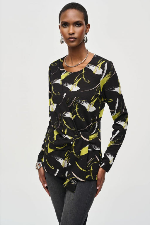 Joseph Ribkoff 243197 Black/Multi Abstract Print Wrap Front Top