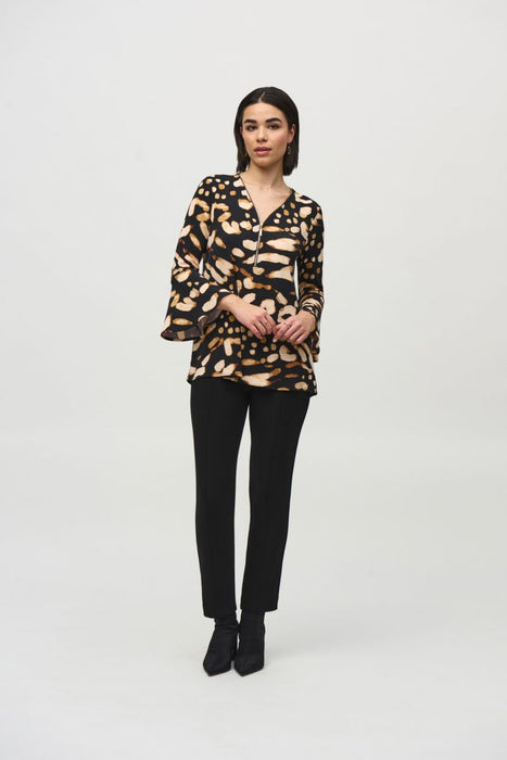 Joseph Ribkoff Black/Multi Animal Print Bell Sleeve Tunic Top 244176