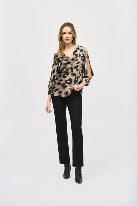 Joseph Ribkoff Black/Multi Animal Print Cowl Neck Satin Top 243108