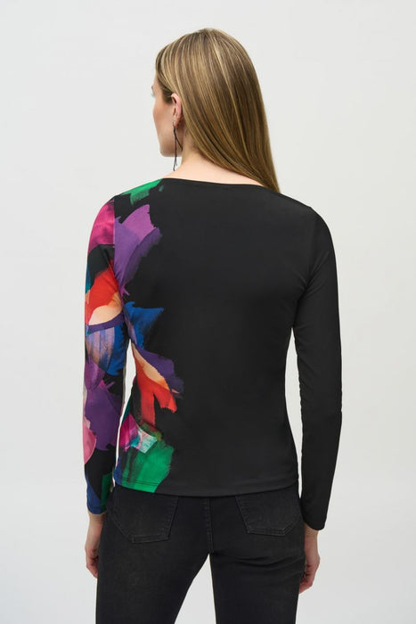 Joseph Ribkoff Black/Multi Brushstroke Print Ruched Top 244073