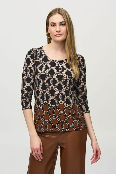 Joseph Ribkoff Style 244065 Black/Multi Chain Print Color Block 3/4 Sleeve Top