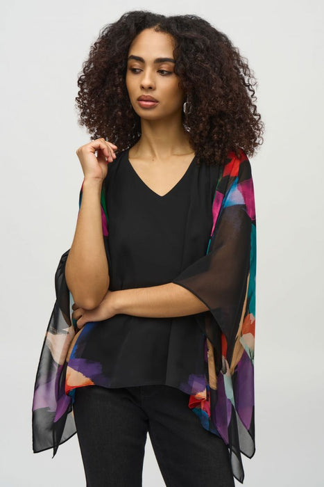 Joseph Ribkoff Style 244174 Black/Multi Chiffon Abstract Print Poncho Top