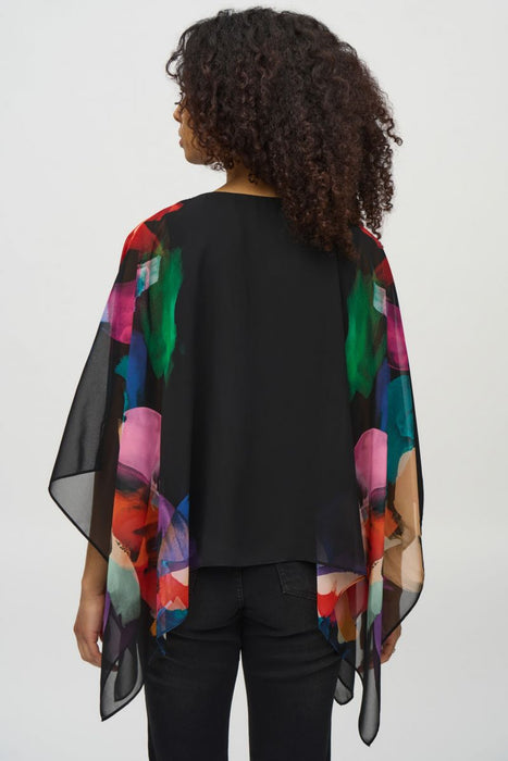 Joseph Ribkoff Black/Multi Chiffon Abstract Print Poncho Top 244174