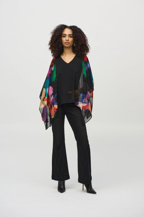 Joseph Ribkoff Black/Multi Chiffon Abstract Print Poncho Top 244174