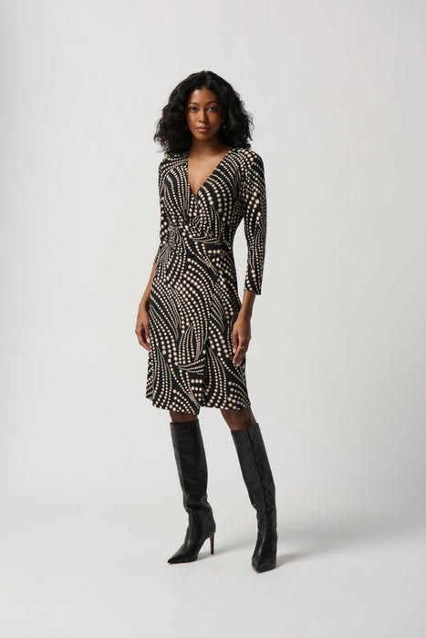 Joseph Ribkoff Style 234034 Black/Multi Dotted 3/4 Sleeve Faux Wrap Dress