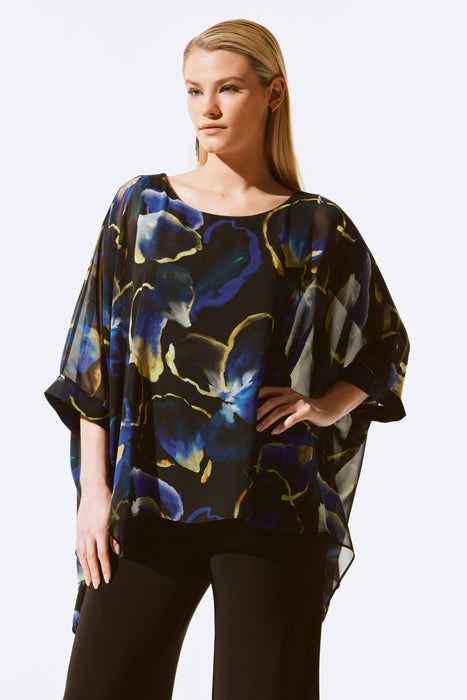 Joseph Ribkoff Style 243787 Black/Multi Floral Print Chiffon Poncho Top