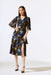 Joseph Ribkoff 243776 Black/Multi Floral Print 3/4 Pleated Sleeves Wrap Dress