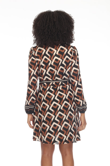 Joseph Ribkoff Black/Multi Geometric Print Belted Mini Shirt Dress 233214