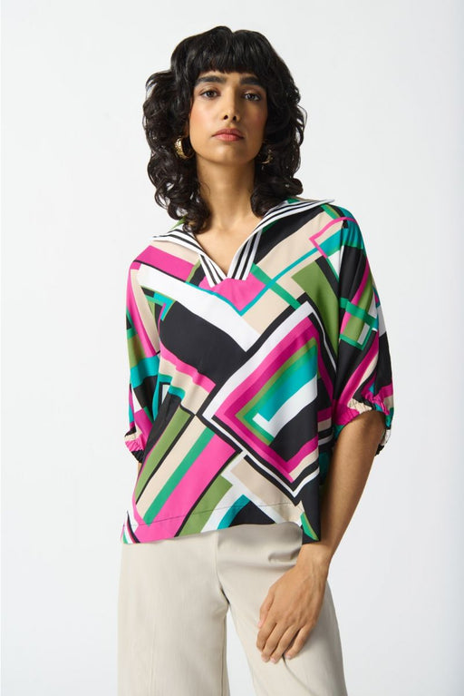 Joseph Ribkoff Style 242176 Black/Multi Geometric Print Puff Sleeve Top