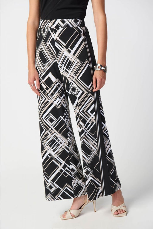 Joseph Ribkoff Style 241072 Black/Multi Geometric Print Pull On Wide Leg Pants