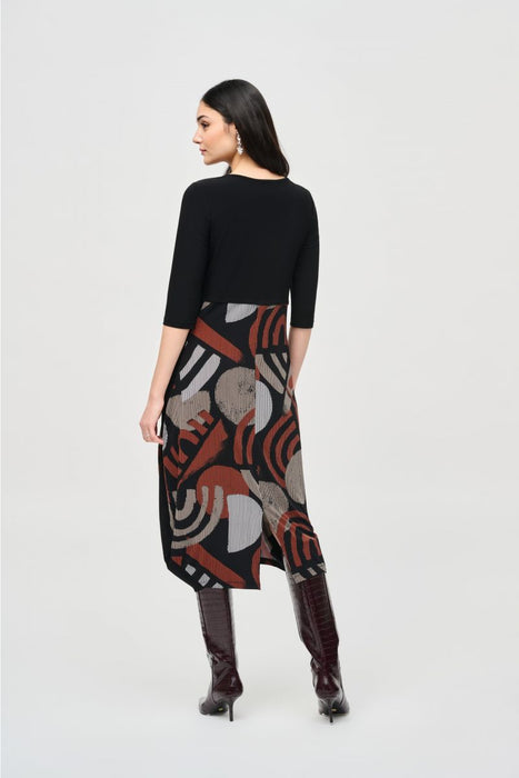 Joseph Ribkoff Black/Multi Geometric Midi Cocoon Dress 243234