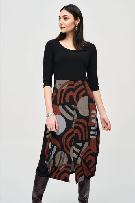 Joseph Ribkoff Black/Multi Geometric Midi Cocoon Dress 243234