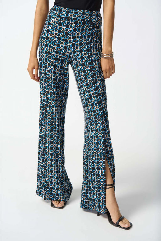 Joseph Ribkoff Style 242143 Black/Multi Geometric Print Split Front Wide Leg Pants