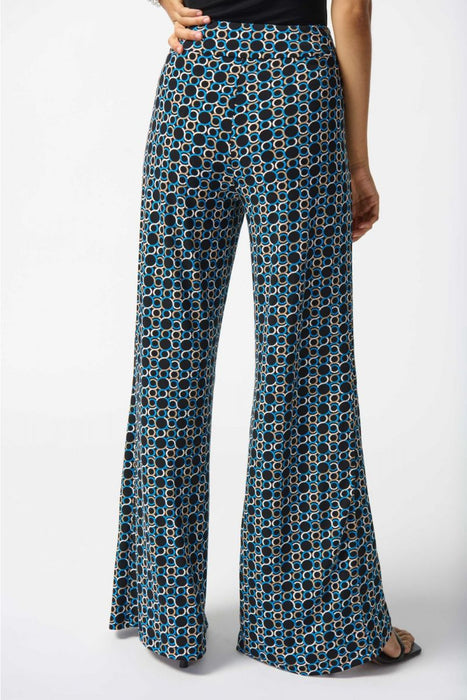 Joseph Ribkoff Black/Multi Geometric Print Split Front Wide Leg Pants 242143