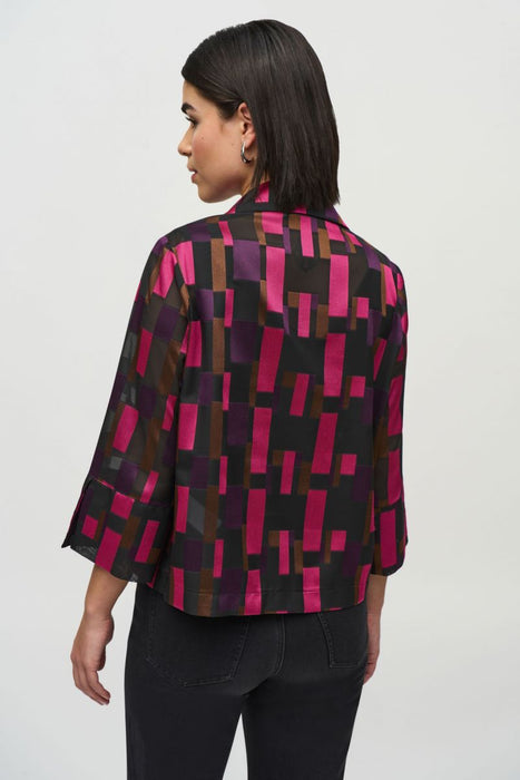 Joseph Ribkoff Black/Multi Geometric Print Organza Swing Jacket 244166