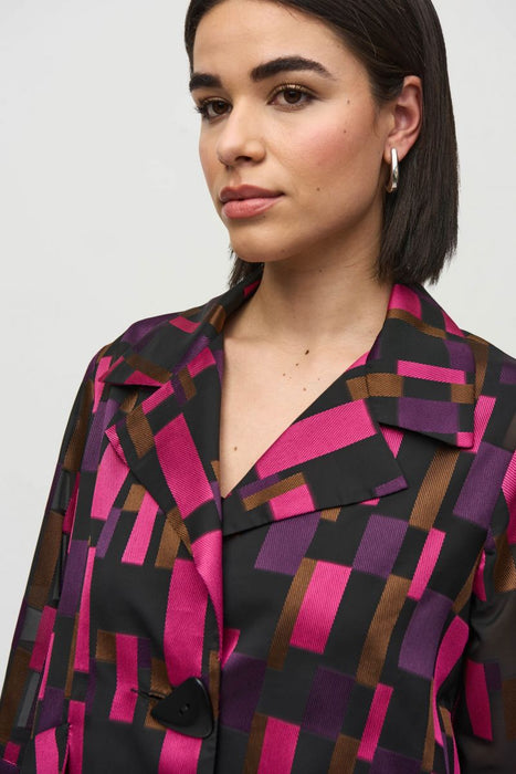 Joseph Ribkoff Black/Multi Geometric Print Organza Swing Jacket 244166