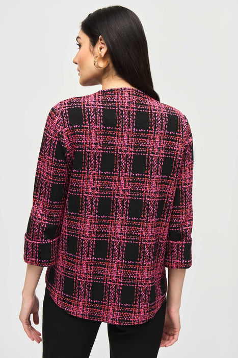 Joseph Ribkoff Black/Multi Plaid 3/4 Sleeve Swing Jacket 243296