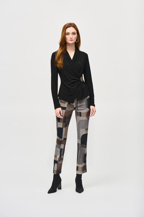 Joseph Ribkoff Black/Multi Plaid Geometric Straight Ankle Pants 243299