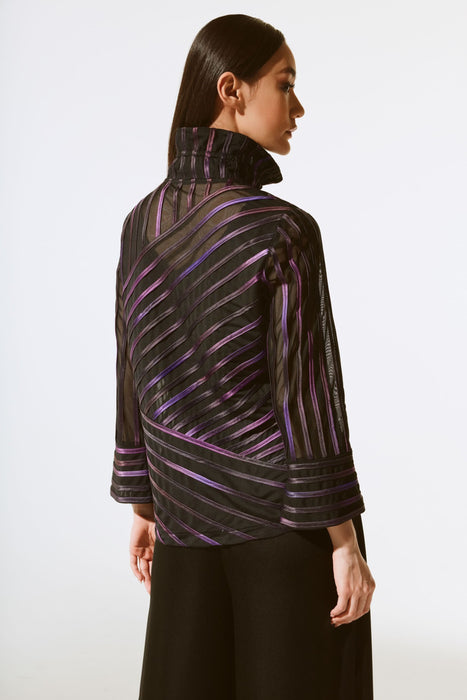 Joseph Ribkoff Black/Multi Striped Satin Mesh Bell Sleeve Jacket 243777