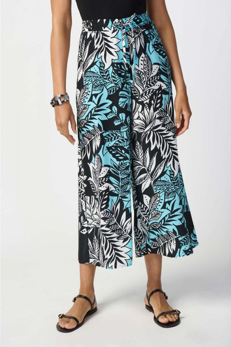 Joseph Ribkoff Style 241067 Black/Multi Tri-Tone Tropical Print Pull On Culotte Pants