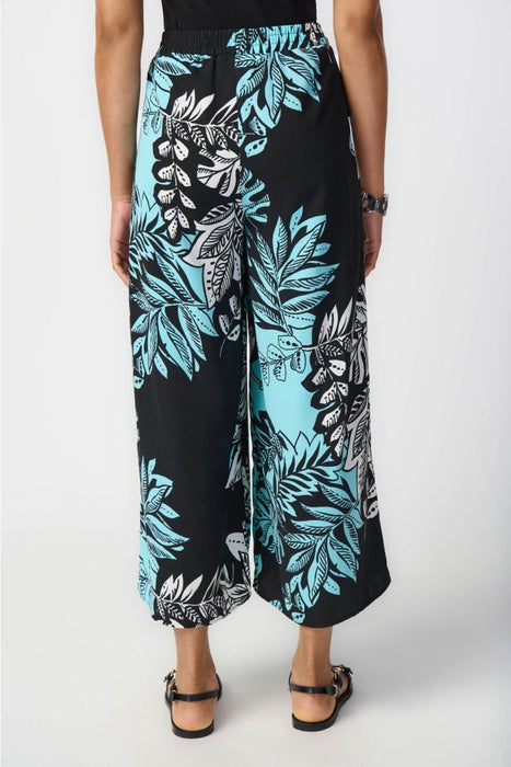 Joseph Ribkoff Black/Multi Tri-Tone Tropical Print Pull On Culotte Pants 241067