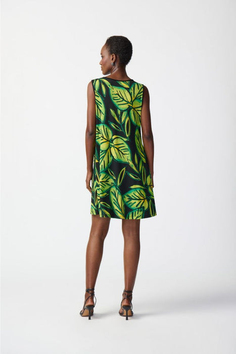 Joseph Ribkoff Black/Multi Tropical Leaf Print Sleeveless Tank Dress 241119