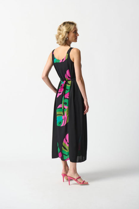 Joseph Ribkoff Black/Multi Tropical Print Sleeveless Front Slit Maxi Dress 242163