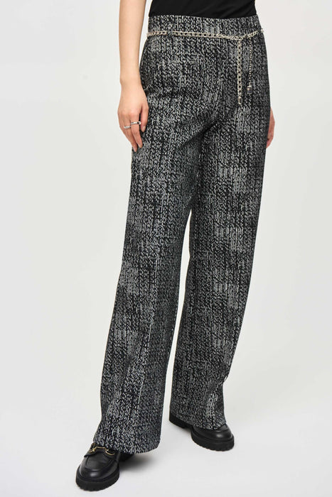 Joseph Ribkoff Style 243288 Black/Off-White Chain Belt Tweed Wide Leg Pants