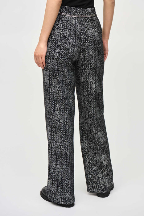 Joseph Ribkoff Black/Off-White Chain Belt Tweed Wide Leg Pants 243288