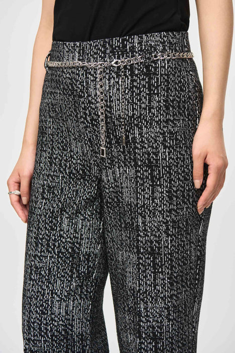 Joseph Ribkoff Black/Off-White Chain Belt Tweed Wide Leg Pants 243288