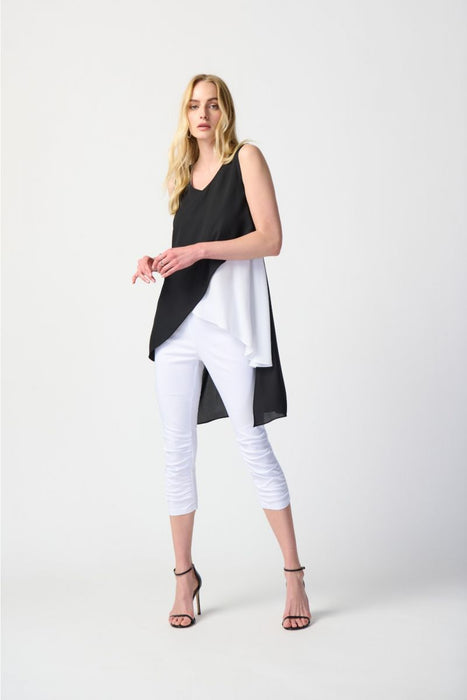 Joseph Ribkoff Black/Off-White Color Block Sleeveless Asymmetric Tunic Top 241306